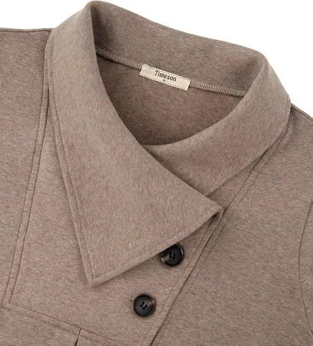 Vista 3 de Timeson - Sudadera tipo túnica de manga larga con solapa y botones para mujer