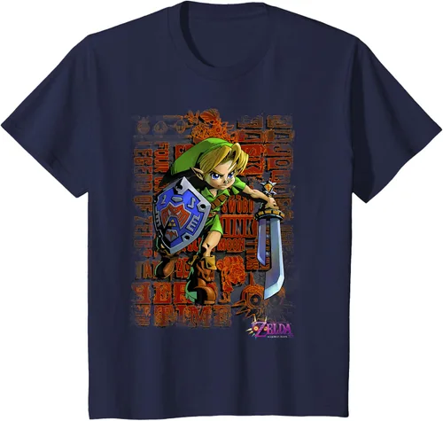 Vista 36 de Legend of Zelda Majoras Mask Link Action Retrato Camiseta Negro