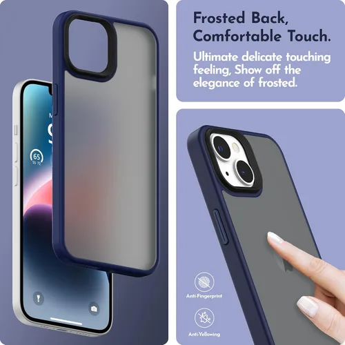 Vista 5 de Funda compatible con iPhone 14 con protector de pantalla, cuerpo completo, a prueba de golpes, con protector de cámara, translúcido mate, funda