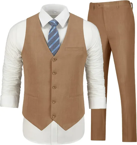 Vista 5 de Furuyal Trajes de lino para hombre, trajes casuales de boda para hombre, trajes de 2 piezas, trajes de padrinos de boda, esmoquin para verano