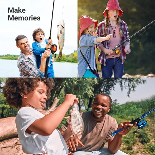 Vista 6 de Lanaak Caña de Pescar para Niños, Juego de Caña de Pescar Telescópica Portátil para Niños, Kit Combo de Caja de Aparejos y Red de Pesca, Equipo
