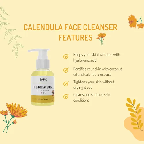 Vista 3 de Sapo All Natural Limpiador facial de caléndula, un lavado facial calmante y calmante que limpia suavemente el acné, la piel grasa y sensible