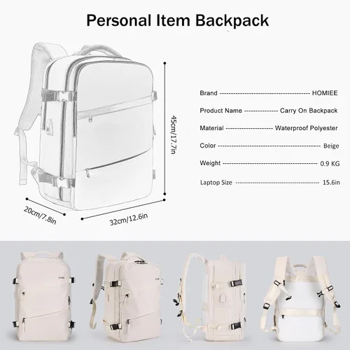 Vista 9 de HOMIEE Spirit Airlines - Mochila de viaje de 18 x 14 x 8 pulgadas, bolsa para artículos personales, equipaje de mano debajo del asiento, aprobada