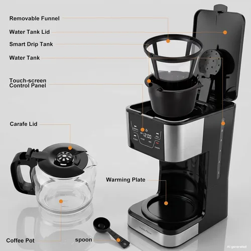 Vista 5 de Cafetera de goteo con pantalla táctil de 12 tazas, cafetera programable