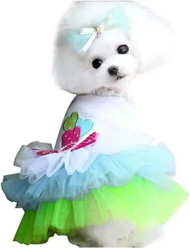 Vista 2 de Vestido para perro, ropa de cumpleaños para cachorros, para perros Yorkie pequeños, Navidad, vestido de princesa floral, talla XS 3 piezas B.