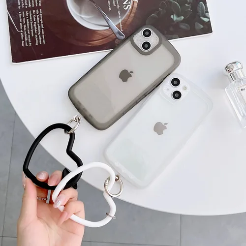 Vista 5 de Correa de silicona con forma de corazón para teléfono, correa de muñeca para teléfono celular con soporte para llaves, universal compatible