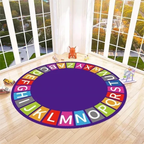 Vista 11 de Alfombra redonda para sala de juegos para niños, 3 pies, con letras coloridas del número ABC, alfombra de preescolar para guardería, aula, alfombra