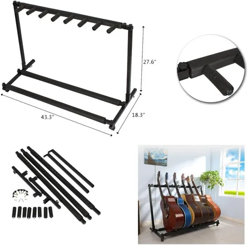 Vista 2 de Soporte de estante triple plegable para bajo de guitarra múltiple para 7