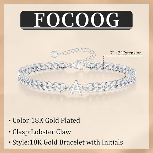 Vista 7 de Pulsera con inicial para hombre, cadena de eslabones cubanos de oro y plata, ajustable, joyería para hombre, regalos únicos para hombres, marido