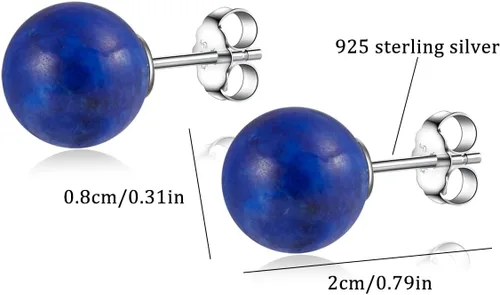 Vista 73 de Natural Stone Stud Earrings for Women 8mm Sterling Silver Genuine Gemstone Earrings Handmade Sterling Silver Crystal Stud Earrings for Women