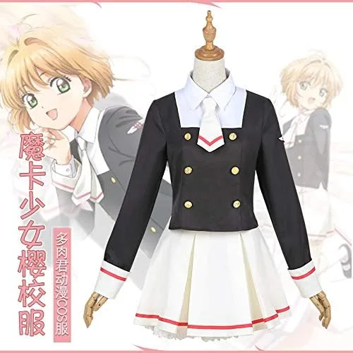Vista 2 de Anime Cosplay Card Captor Sakura Cos uniforme japonés Daily Woman Niñas Kinomoto Sakura Cosplay traje Top+falda + corbata + calcetines (S)