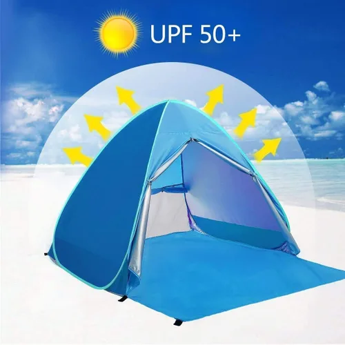 Vista 2 de Tienda de campaña de playa desplegable con protección solar UPF 50+, toldo cabaña para 2-3 personas para adultos, bebés, niños, actividades al aire