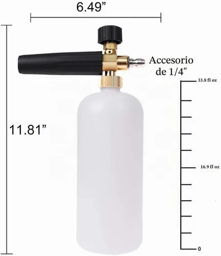 Vista 4 de Cañón de espuma con conector rápido de 1/4 de pulgada, botella de 1 litro, grado profesional, liberación uick (hasta 3200 PSI)