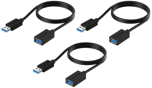 Vista 14 de Cable de extensión USB 3.0 SABRENT 22AWG macho A a hembra A [negro] 3 pies (CB-3030)