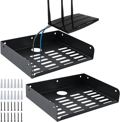 Vista 8 de Estante flotante de metal de 9 "x 6.9" moderno estante montado en la pared para componentes de TV, router, consola de juegos, reproductor de DVD