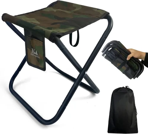 Vista 7 de Taburete plegable portátil mejorado, taburete de campamento de 13 pulgadas para adultos, pesca, senderismo, jardinería y playa, con bolsa de Negro