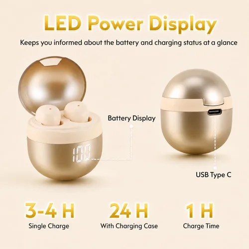 Vista 7 de Mini auriculares invisibles para dormir Bluetooth 6.0 para dormir de lado y Dorado