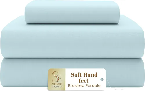 Vista 10 de SUPREME ELEGANCE Juego de sábanas de algodón blanco intenso de percal cepillado, resistentes a las arrugas, esenciales para dormitorio universitario