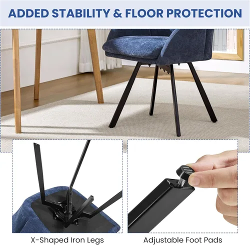 Vista 8 de Yaheetech Silla Giratoria de Acento, Sillón de Chenilla con Flores, Silla de Tocador Silla Auxiliar con Base Giratoria de 360 Grados y Cojín