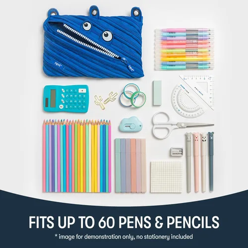 Vista 4 de ZIPIT Estuche para lápices Monster para niños, bonita bolsa de 3 anillas para niños, niñas y adolescentes, bolsa de papelería para la escuela