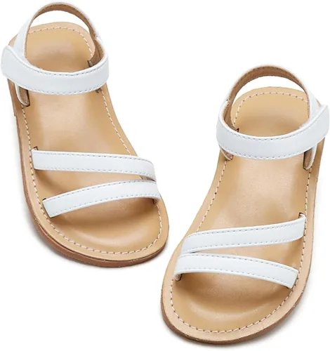 Vista 14 de Sandalias de verano para niñas con puntera abierta, sandalias planas de princesa con suela cómoda D742 Oro