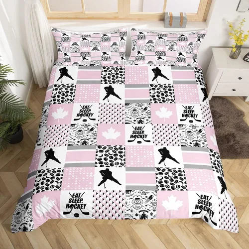 Vista 27 de Erosebridal Hockey Twin Duvet Cover for Boys,Blue and Black Sports Bedding Sets for Kids Teen,Ball Games Gamer Bed Set,Ice Hockey Field Quilt Cover