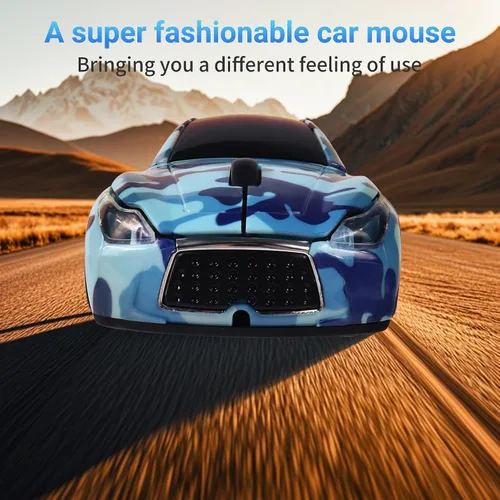 Vista 3 de elec Space Ratón inalámbrico, mouse inalámbrico en forma de automóvil con faros LED, mouse de automóvil único de 2.4 G para niños con receptor USB