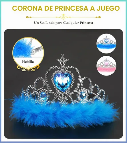 Vista 5 de Ropa de princesa para niñas pequeñas, juego de simulación y disfraz para niñas pequeñas de 3 a 6 años Rosa Azul