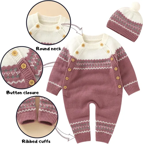 Vista 3 de Opewod Conjunto de suéter de punto para bebé recién nacido con gorro cálido