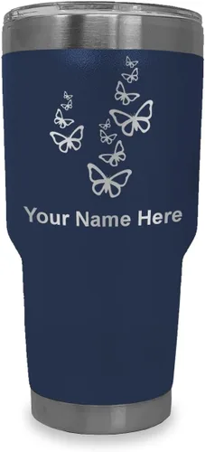 Vista 33 de LaserGram Vaso aislado al vacío de 20 onzas, mariposas, grabado personalizado incluido (negro)