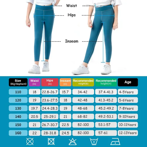 Vista 4 de BIG ELEPHANT Leggings deportivos de yoga para niñas, mallas de baile para correr, pantalones activos elásticos para jóvenes y niños de 4 a 13 años