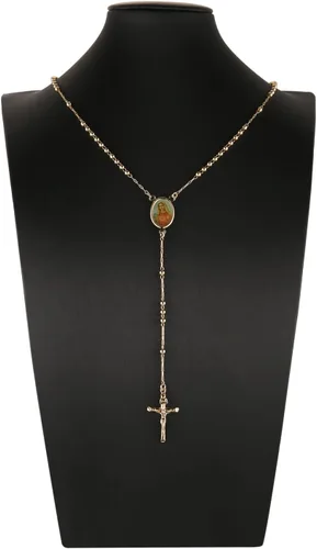 Vista 6 de HZMAN Gold Plated Dainty Choker Necklace Y-Shape Necklace Rosary Bead St. BenedictVirgin of Guadalupe Cross Pendant Adjustable Necklace for Women