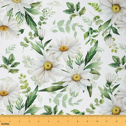 Vista 97 de Tela de Flores Primaverales por Yarda para Sofás, Tela Decorativa de Florales de Pueblo Pájaros Mariposas, Tela de Patrón de Jardín Acuarela