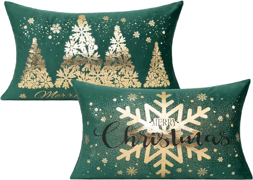 Vista 8 de All Smiles Fundas de Almohadas Decorativas Negras de Navidad Doradas Fundas de Navidad Decoraciones 12X20 Juego de 2 Decoración Interior Hogar