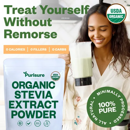 Vista 6 de Extracto de estevia orgánico en polvo, cero calorías, extracto puro de stevia concentrado edulcorante en polvo para hornear y bebidas, sin regusto