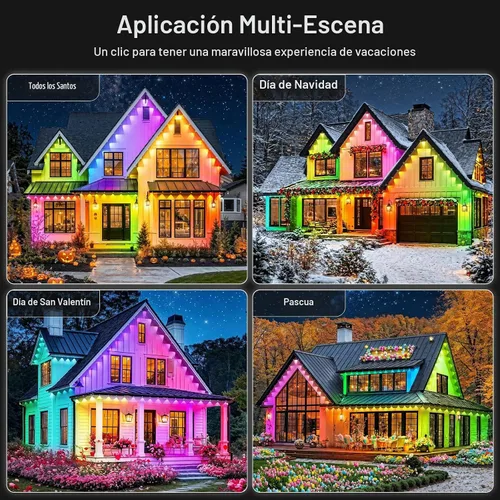 Vista 6 de RCUICA Luces permanentes para exteriores de 500 pies impermeables con control remoto de aplicación inteligente, modos de escena de bricolaje