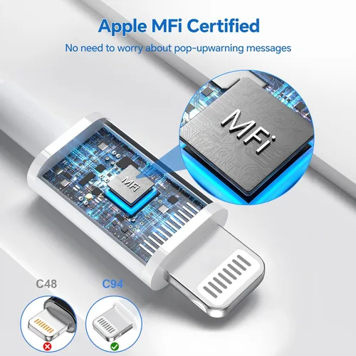Vista 4 de Cargador rápido para iPhone 14 13 12 11, [certificado MFi], paquete de 3 bloques de carga USB C de 20W con cable de carga rápida USB C a Lightning