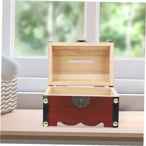 Vista 6 de Caja de almacenamiento de madera con cerradura de casillero, 1 unidad, caja de madera de ahorro, alcancía para niños, caja de alcancía para niños