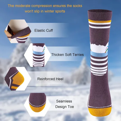 Vista 2 de HGRTYXS Calcetines de esquí para niños, calcetines de snowboard cálidos y gruesos para invierno, calcetines térmicos para niños y niñas, esquí
