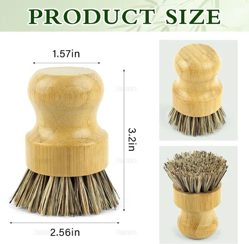 Vista 2 de AUEAR, Cepillo de bambú natural para fregar platos, cepillos de limpieza para ollas, cerdas de coco para sartenes de hierro fundido