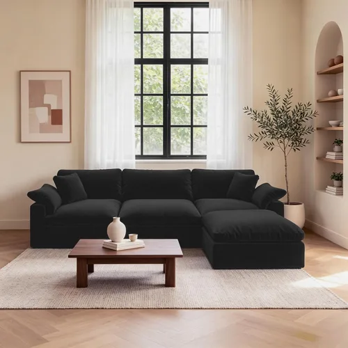 Vista 43 de Sofá modular modular con asiento profundo extra cómodo, sofás modernos negros para sala de estar, apartamento, oficina, espacio pequeño