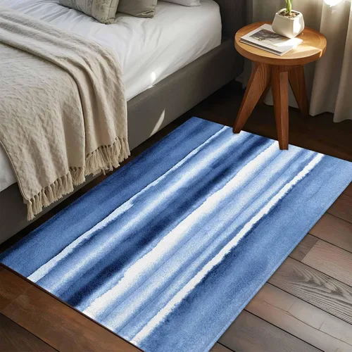 Vista 2 de 2x3 Area Rugs, Blue Stripes Non Slip Area Rugs for Living Room, Bedroom, Barhroom, Entryway, Watercolor Retro Ombre Abstract Tie Dye Art Soft