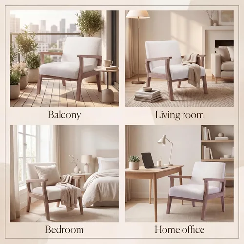 Vista 4 de Juego de 2 sillas decorativas modernas de mediados de siglo, sillón Sábanas beige
