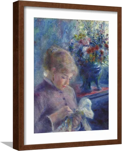 Vista 16 de ART.COM Impresiones artísticas enmarcadas para pared, costura de mujer joven, 1879 por Pierre Auguste Renoir, decoración figurativa, 12 x 16 Marco