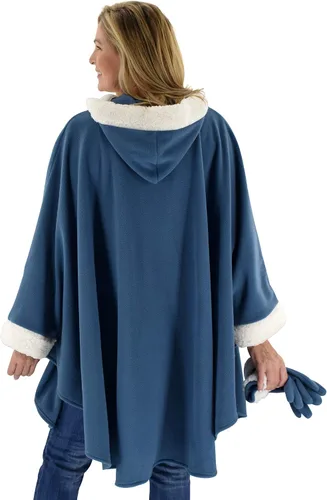 Vista 3 de Le Moda Capa con capucha para mujer con guantes a juego, colección de invierno, talla única