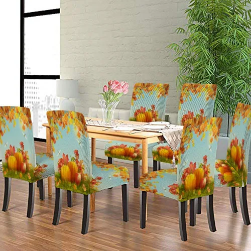 Vista 109 de CAPSCEOLL Christmas Dining Chair Covers,Snowflakes Festive Winter Pattern Stretch Chair Covers for Dining Room Set of 2 Washable Spandex Parson