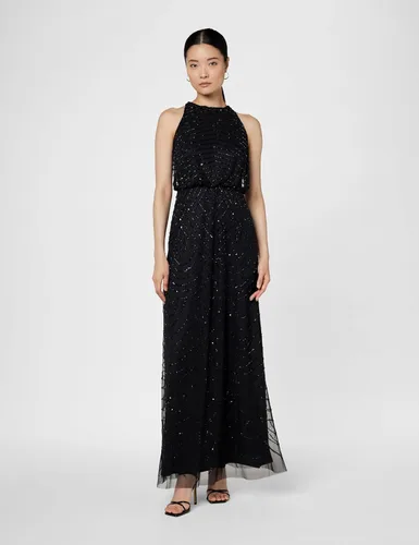 Vista 3 de Adrianna Papell Vestido tipo blusón con cuentas estilo halter Art Deco para mujer Floor Length Formal Gown with Scalloped Beading & Bloused Bodice