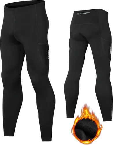 Vista 8 de X-TIGER Pantalones de bicicleta térmicos 5D acolchados para hombre, con 3 bolsillos, para montar en invierno, montaña, carretera, ciclismo