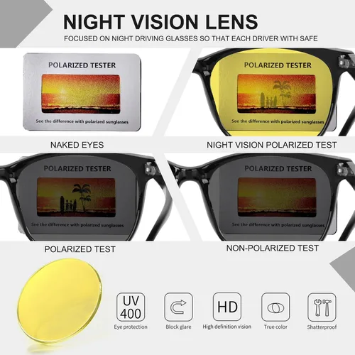 Vista 5 de HAOLOTA Gafas de conducción de visión nocturna polarizadas HD amarillas tintadas antideslumbrantes para hombres y mujeres