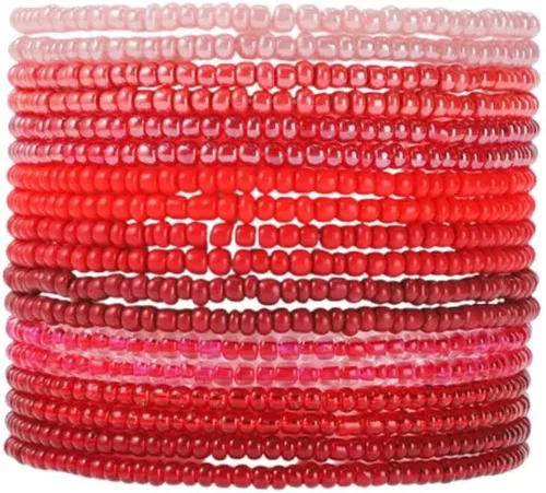 Vista 19 de Fuqimanman2020 18 piezas de pulseras apilables con cuentas estilo boho para mujer, conjunto de tobilleras de cuentas de arroz multicapas coloridas